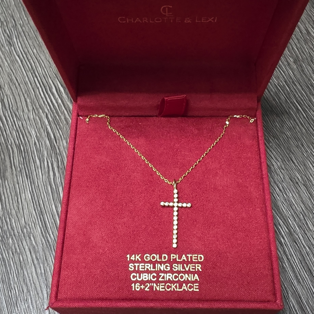 New 14k Gold Plated Sterling Silver Cubic Zirconia Necklace.